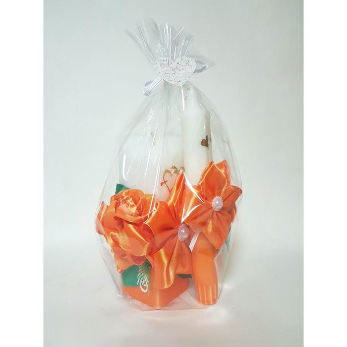 Набор свечей "Атласный люкс", оранжевый: домашний очаг 6,8х15, родительские свечи 1,8х17,5