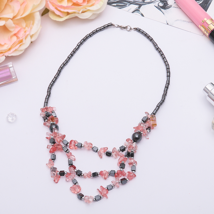 Бусы 3 яруса "Гематит с халцедоном", 52см