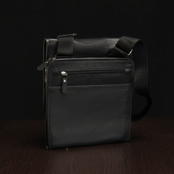 Планшет мужской на молнии, 2 отдела, 2 наружных кармана, чёрный