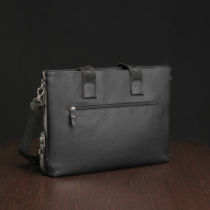 Портфель мужской на молнии, 1 отдел, 2 наружных кармана, длинный ремень, чёрный