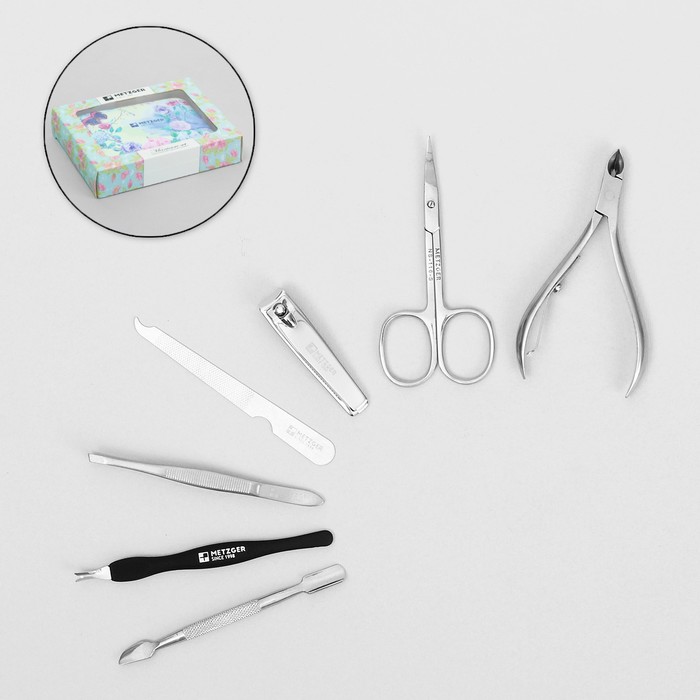 Набор маникюрный в футляре, 7 предметов, разноцветный