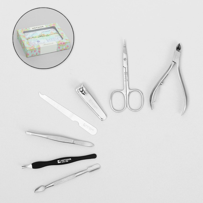 Набор маникюрный в футляре, 7 предметов, разноцветный