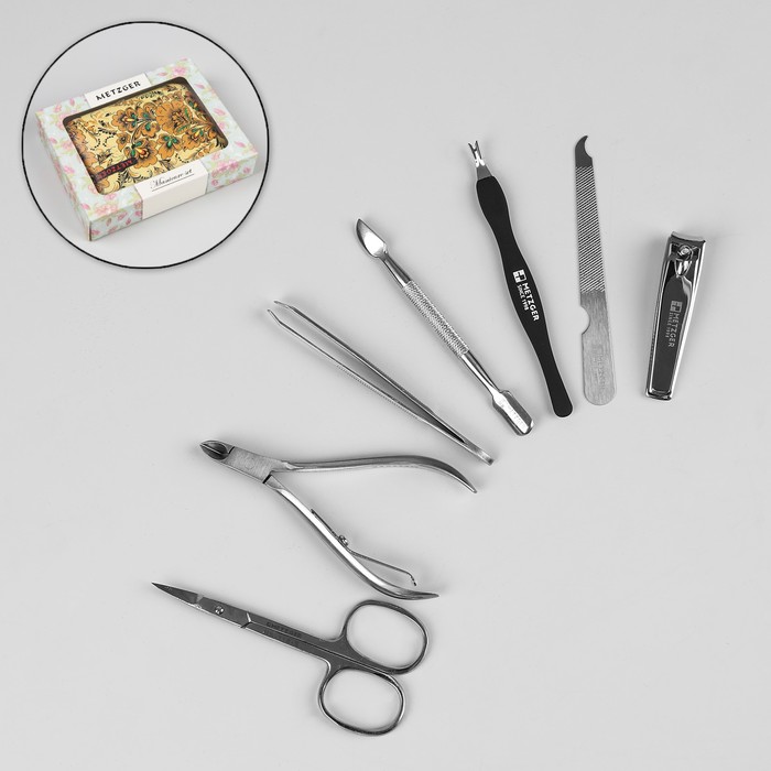 Набор маникюрный в футляре, 7 предметов, разноцветный