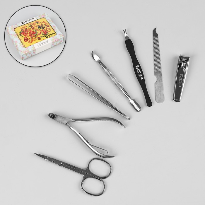 Набор маникюрный в футляре, 7 предметов, разноцветный