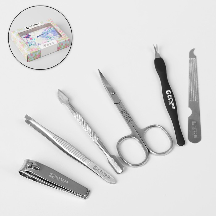 Набор маникюрный в футляре, 6 предметов, разноцветный