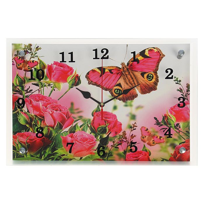 Часы настенные прямоугольные "Дикие розы", 25х35 см микс