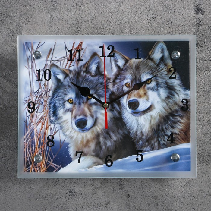 фото Часы настенные, серия: животный мир, "два волка", 20х25 см, микс сюжет