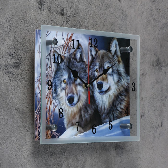 фото Часы настенные, серия: животный мир, "два волка", 20х25 см сюжет