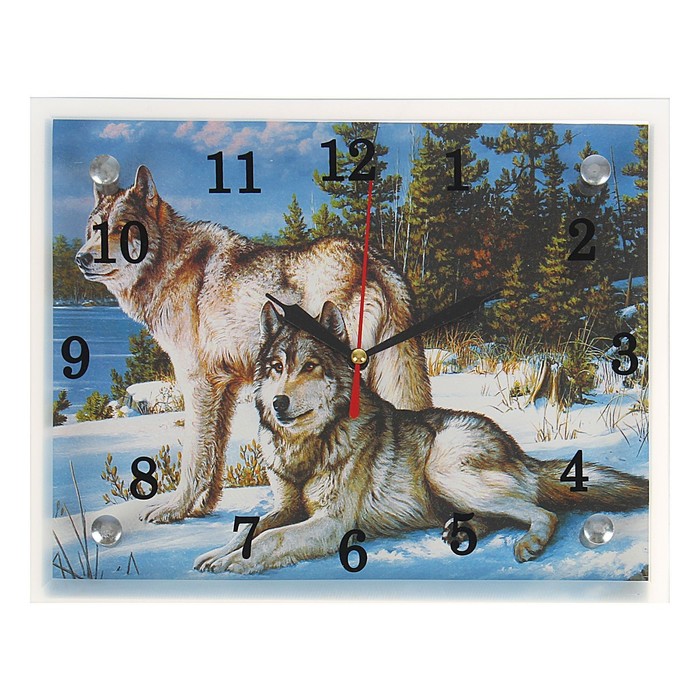 Часы-картина настенные, серия: Животный мир, Волки в Зимнем Лесу, 20 х 25 см
