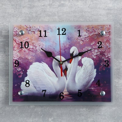 Часы настенные, серия: Животный мир, "Лебеди", 20х25  см, микс