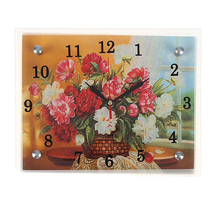 Часы настенные прямоугольные "Цветы в корзине", 20х25 см микс