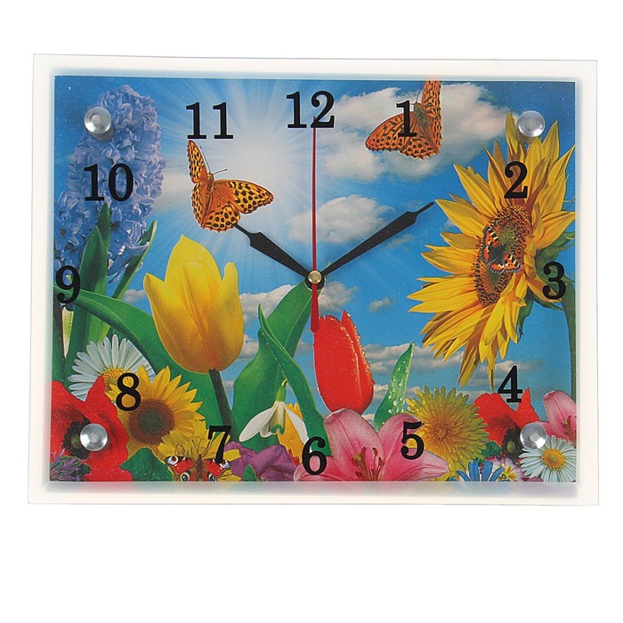 Часы настенные прямоугольные "Цветы и бабочки", 20х25 см микс