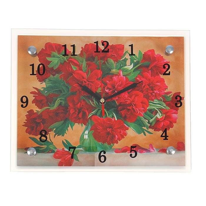 Часы настенные прямоугольные "Красные цветы в вазе", 20х25 см микс