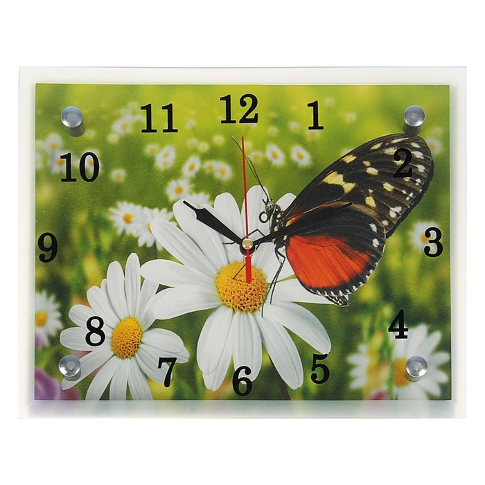 Часы настенные, серия Цветы, Бабочка на ромашке, 20х25 см, микс