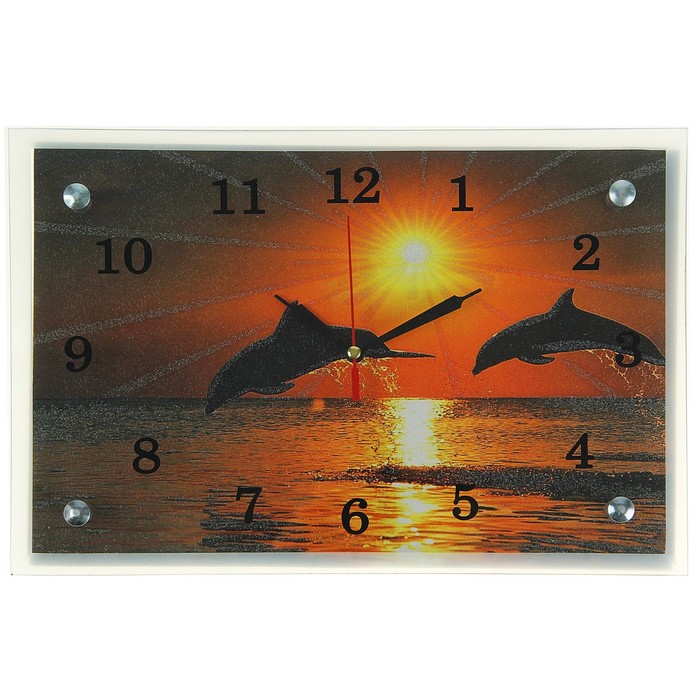 Часы настенные прямоугольные "Дельфины на закате", 20х30 см микс
