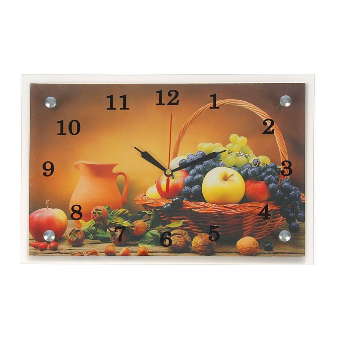 Часы настенные прямоугольные "Корзинка фруктов", 20х30 см микс