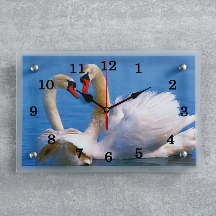 Часы настенные прямоугольные "Лебеди на пруду", 20х30 см микс
