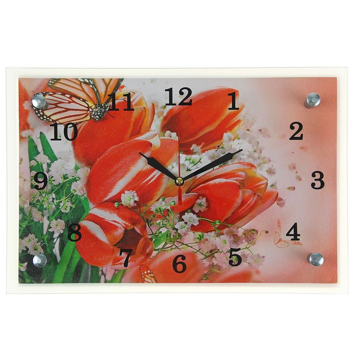 Часы настенные прямоугольные "Красные тюльпаны", 20х30 см микс
