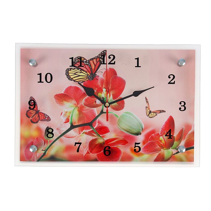 Часы настенные прямоугольные "Орхидеи и бабочки", 20х30 см микс