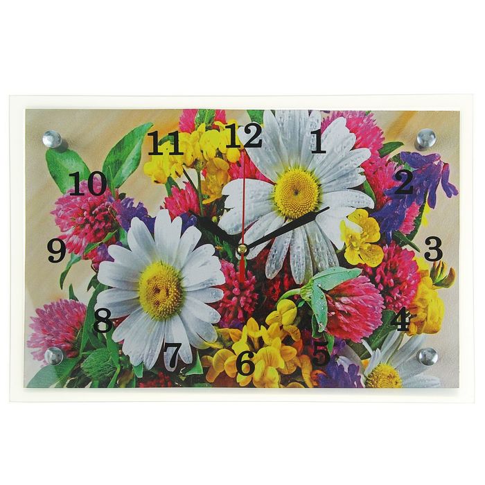 Часы настенные прямоугольные "Полевые цветы", 20х30 см микс