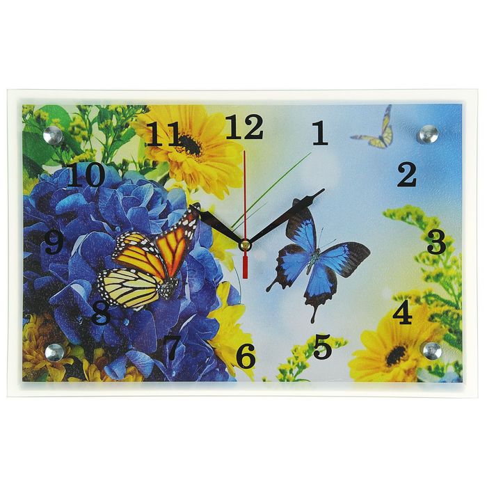Часы настенные прямоугольные "Бабочка в цветах", 20х30 см микс