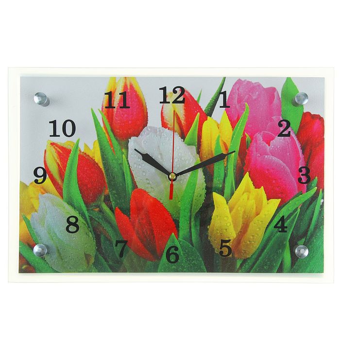 Часы настенные прямоугольные "Разноцветные тюльпаны", 20х30 см  микс