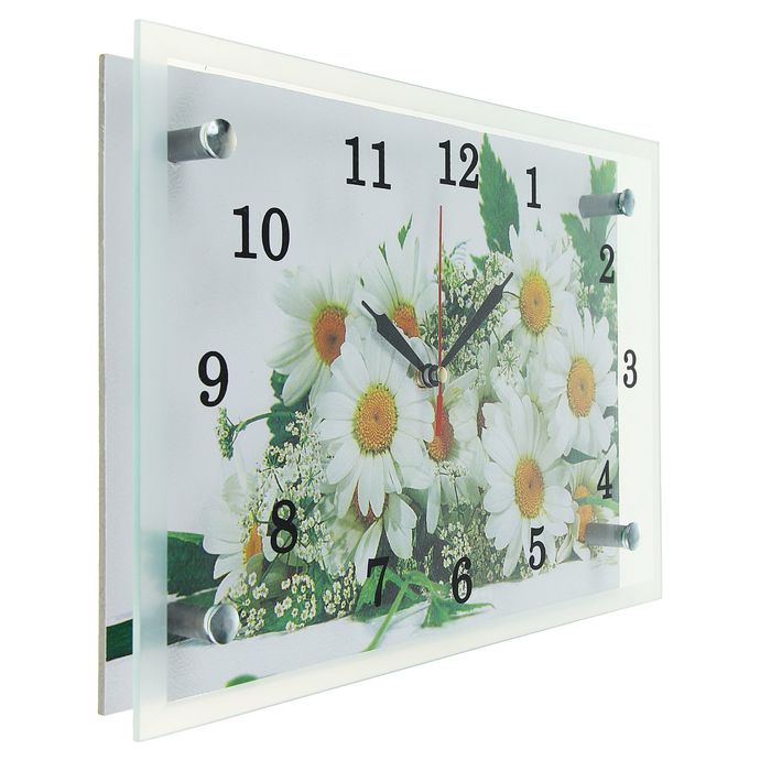 Часы настенные прямоугольные "Ромашки", 20х30 см микс