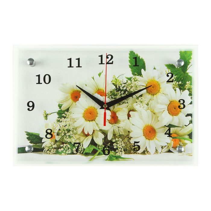 Часы настенные прямоугольные "Ромашки", 20х30 см микс