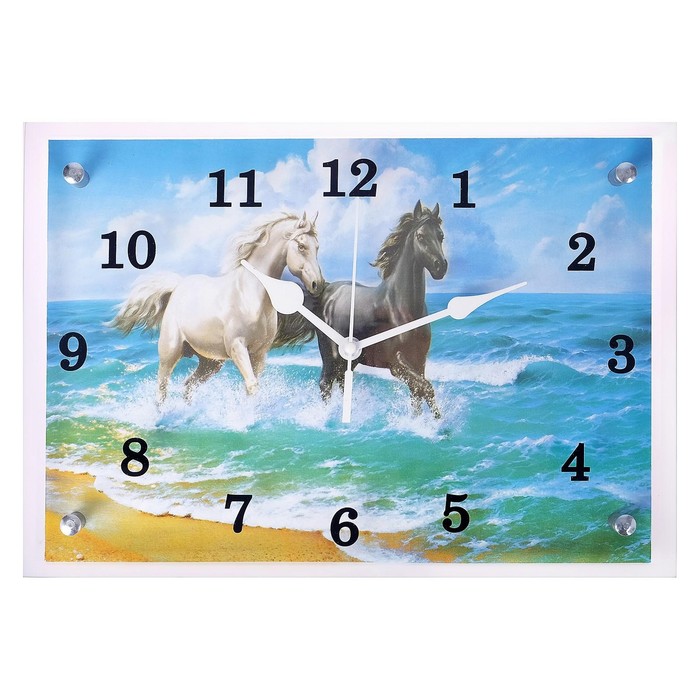 фото Часы настенные, серия: животный мир, "лошади в море", 25х35 см, микс сюжет