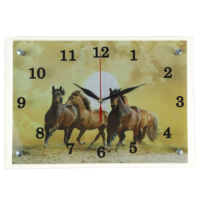 Часы настенные прямоугольные "Лошади в пустыне", 25х35 см микс