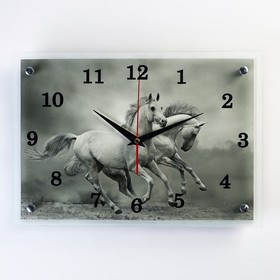 Часы настенные, серия: Животный мир, "Серые лошади", 25х35  см, микс