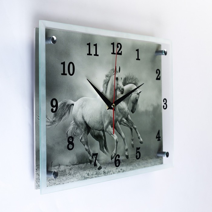 фото Часы настенные, серия: животный мир, "серые лошади", 25х35 см сюжет