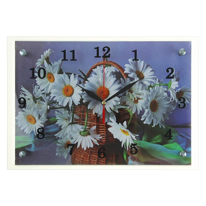 Часы настенные прямоугольные "Белые ромашки в вазе", 25х35 см микс
