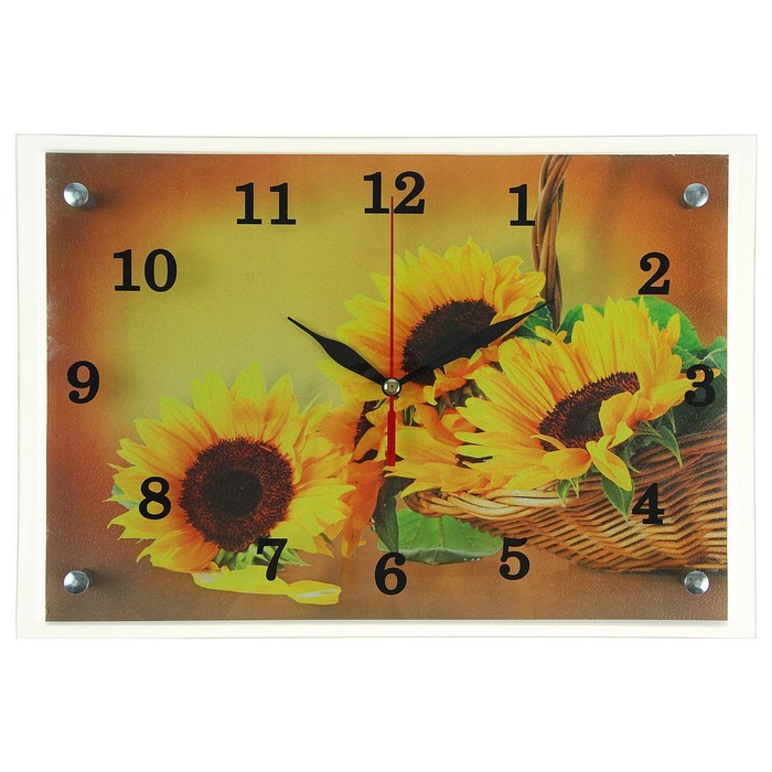 Часы настенные прямоугольные "Корзина с подсолнухами", 25х35 см микс