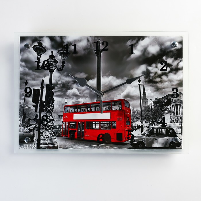 Часы-картина настенные, серия: Город, Красный автобус, 25х35 см