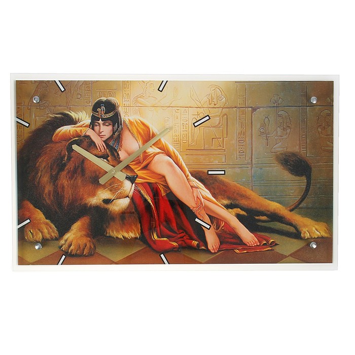 Часы настенные прямоугольные "Царица со львом", 35х60 см микс