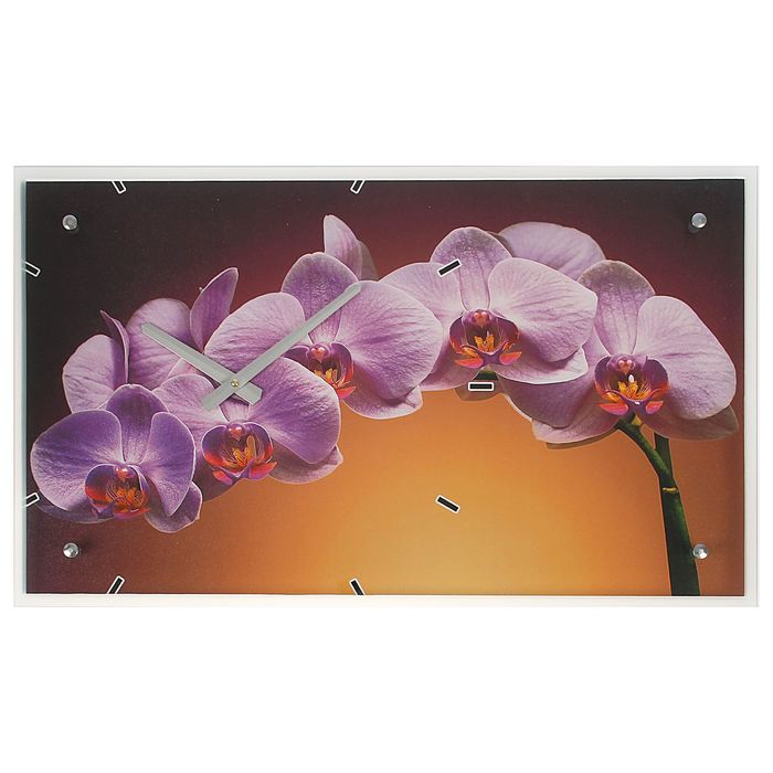 Часы настенные прямоугольные "Ветка сиреневой орхидеи", 35х60 см