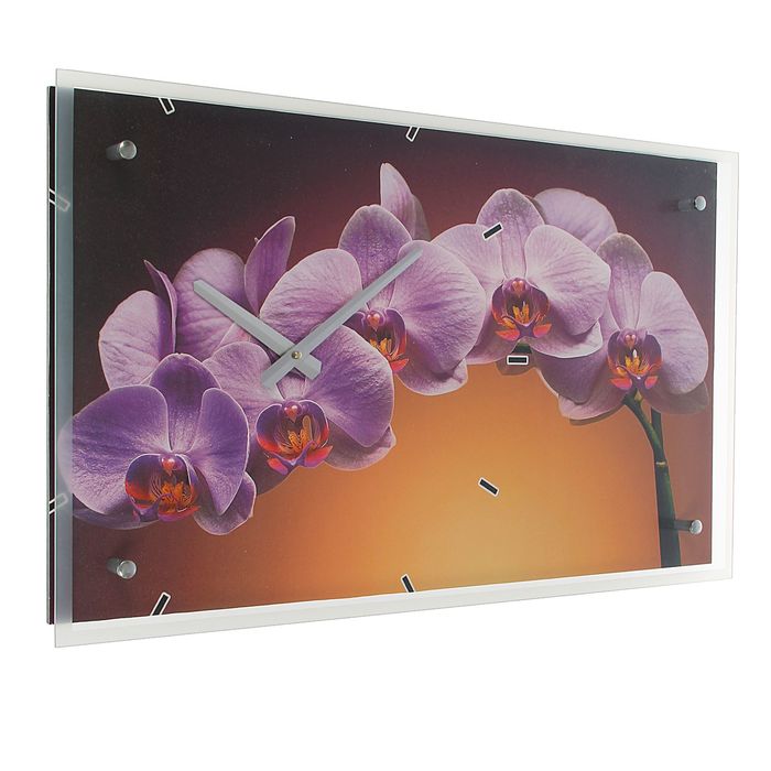 Часы настенные прямоугольные "Ветка сиреневой орхидеи", 35х60 см