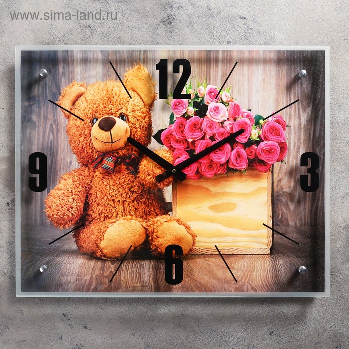 Часы-картина настенные, серия: Цветы, Плюшевый мишка, 40х50 см