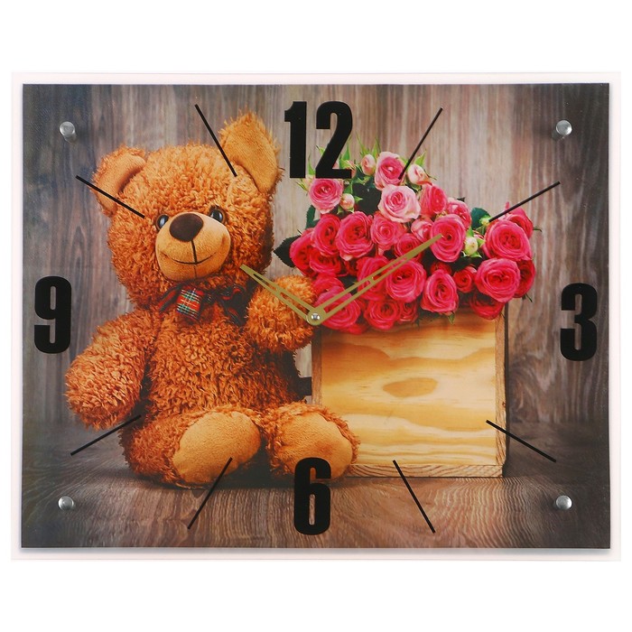 Часы настенные прямоугольные "Плюшевый мишка", 40х50 см микс