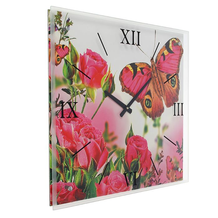 Часы настенные прямоугольные "Бабочка на розах", 50х50 см микс