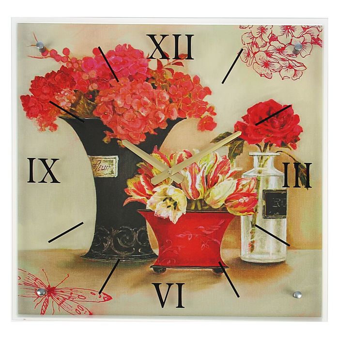 Часы настенные прямоугольные "Композиция из цветов", 50х50 см микс