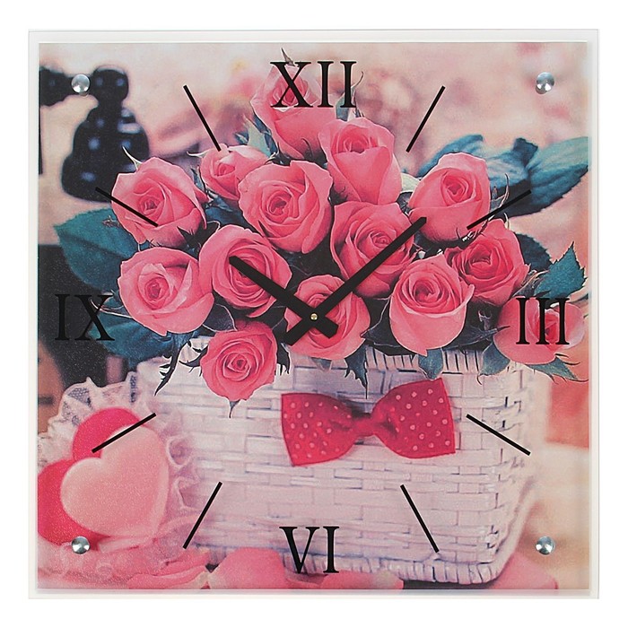 Часы настенные прямоугольные "Корзина роз", 50х50 см микс