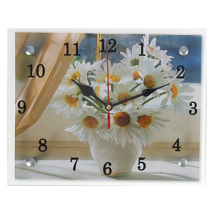 часы настенные серия цветы сирень в вазе 20х25 см микс 1639424 Часы настенные, серия: Цветы, Ромашки, 20х25 см