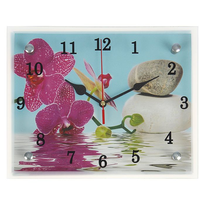 Часы настенные прямоугольные "Сиреневые орхидеи и камни", 20х25 см микс