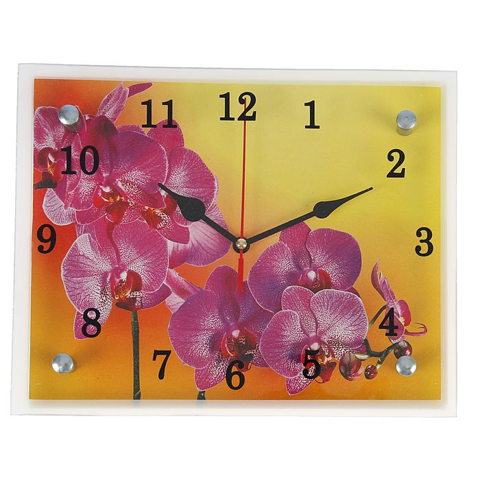 Часы настенные прямоугольные "Ветка розовой орхидеи", 20х25 см микс 639436