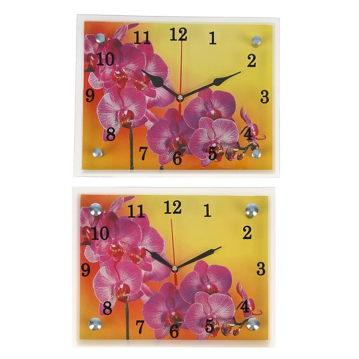 Часы настенные прямоугольные "Ветка розовой орхидеи", 20х25 см микс 639436
