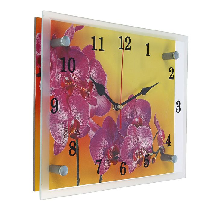 Часы настенные прямоугольные "Ветка розовой орхидеи", 20х25 см микс 639436