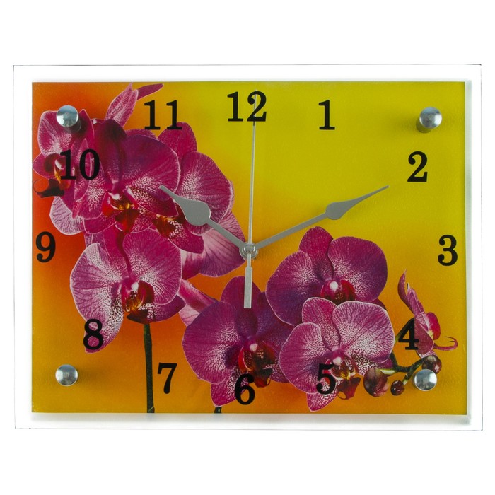 Часы настенные прямоугольные "Ветка розовой орхидеи", 20х25 см микс 639436