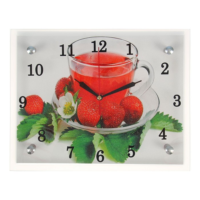 Часы настенные прямоугольные "Напиток и клубника", 20х25 см микс